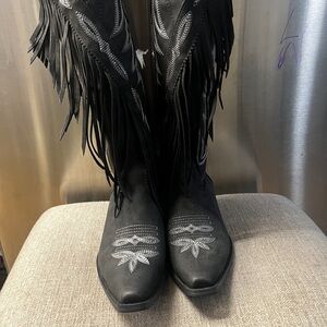 Fringed Black COWBOY BOOTS